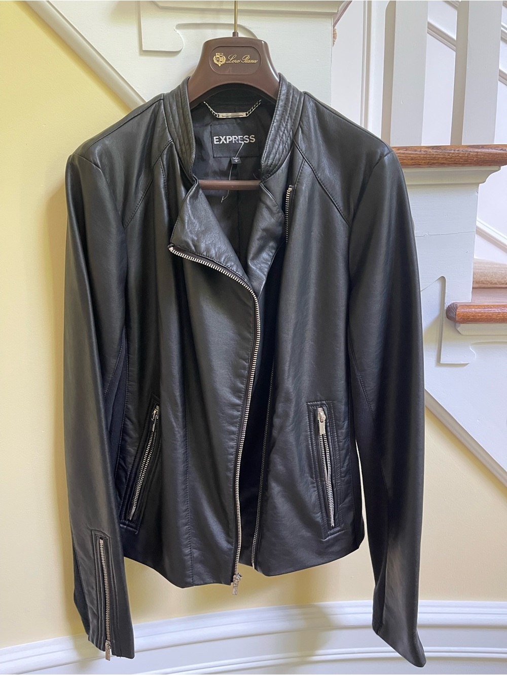 Express Black Leather Moto Jacket with Zip Details size M New without tag.
